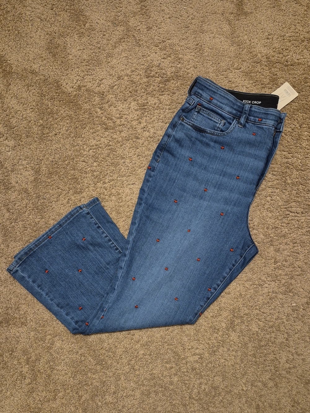 St. John's Bay Blue Cropped Jeans with Red Embroidered Hearts